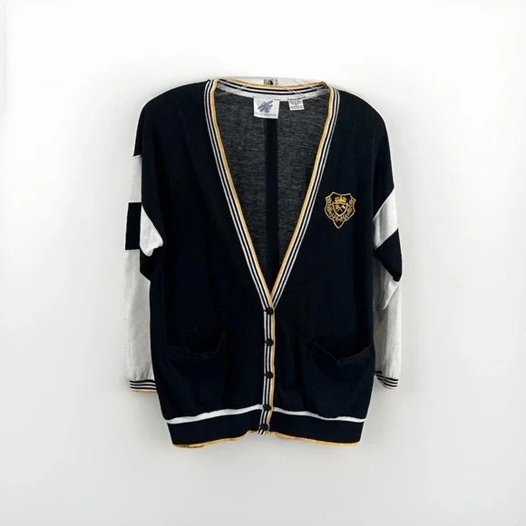 Active Elements Vtg‎ Blue Long Sleeve Cardigan Sz M Cozy Retro Knit Academia